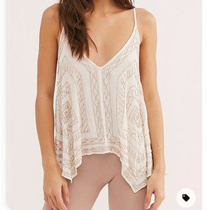 FREE PEOPLE On the Line Embellished Cami, Cream with Gold Beads size S